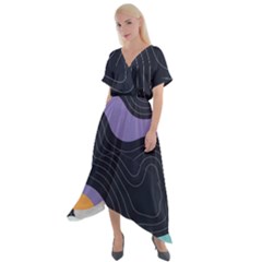 Abstract Topographic Cross Front Sharkbite Hem Maxi Dress by Tsamara