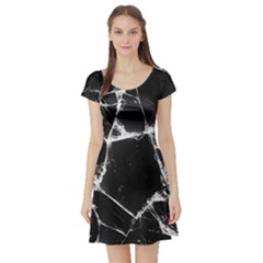 Dark Patch Art Crack Construction Short Sleeve Skater Dress by Tsamara