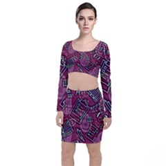 Abstract Art Pattern Design Background Long Sleeve Crop Top & Bodycon Skirt Set by Grandong