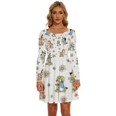 Bluey, Bluey Merch, Bluey Pattern, Bluey Bluey, Bingo, Bluey Design, Bluey Dog Long Sleeve Wide Neck Velvet Dress by avitendut