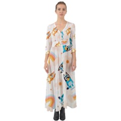 Bluey, Bluey Merch, Bluey Pattern, Bluey Bluey, Bingo, Bluey Design, Bluey Dog Button Up Boho Maxi Dress by avitendut