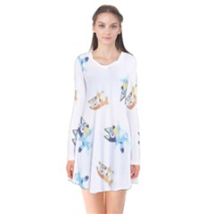 Bluey, Bluey Merch, Bluey Pattern, Bluey Bluey, Bingo, Bluey Design, Bluey Dog Long Sleeve V-neck Flare Dress by avitendut