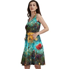 Flowers Detail Painting Nature Sleeveless V-neck Skater Dress With Pockets by Anend