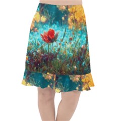 Flowers Detail Painting Nature Fishtail Chiffon Skirt by Anend