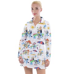 Bluey, Bluey Merch, Bluey Pattern, Bluey Bluey, Bingo, Bluey Design, Bluey Dog Women s Long Sleeve Casual Dress by avitendut