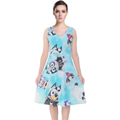 Bluey, Bluey Merch, Bluey Pattern, Bluey Bluey, Bingo, Bluey Design, Bluey Dog V-neck Midi Sleeveless Dress  by avitendut