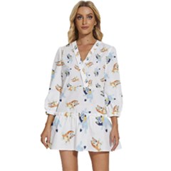 Bluey, Bluey Merch, Bluey Pattern, Bluey Bluey, Bingo, Bluey Design, Bluey Dog V-neck Placket Mini Dress by avitendut