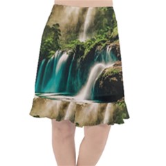 Waterfall Rocks Jungle Forest Fishtail Chiffon Skirt by Anend