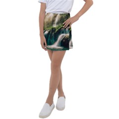 Waterfall Rocks Jungle Forest Kids  Tennis Skirt by Anend