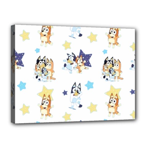 Bluey, Bluey Merch, Bluey Pattern, Bluey Bluey, Bingo, Bluey Design, Bluey Dog Canvas 16  X 12  (stretched) by avitendut