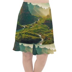 Mountains Trees Forest Fishtail Chiffon Skirt by Anend