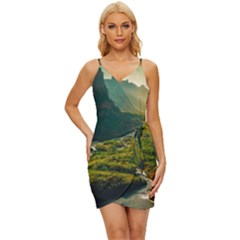 Mountains Trees Forest Wrap Tie Front Dress by Anend
