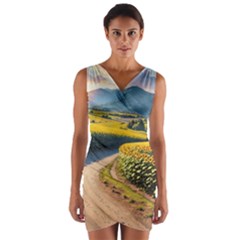 Sunflowers Flowers Nature Wrap Front Bodycon Dress by Anend
