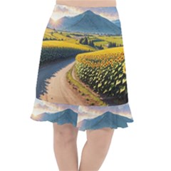Sunflowers Flowers Nature Fishtail Chiffon Skirt by Anend