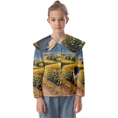 Sunflowers Flowers Nature Kids  Peter Pan Collar Blouse by Anend