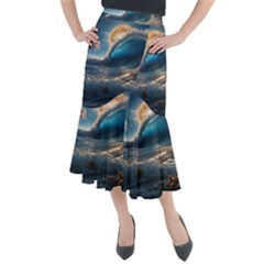 Ocean Sea Waves Midi Mermaid Skirt by Anend