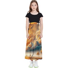 Nature Storm Painting Kids  Flared Maxi Skirt by Anend