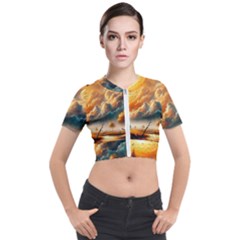 Nature Storm Painting Short Sleeve Cropped Jacket by Anend