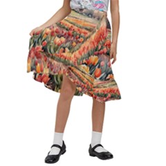 Tulips Field Tree Kids  Ruffle Flared Wrap Midi Skirt by Anend