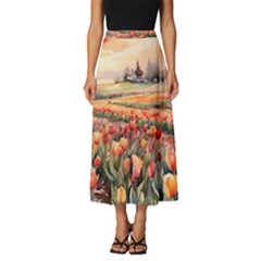 Tulips Field Tree Classic Midi Chiffon Skirt by Anend