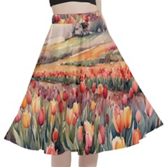 Tulips Field Tree A-line Full Circle Midi Skirt With Pocket by Anend
