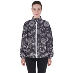 Mid Century Retro Floral 1970s 1960s Pattern 71 Women s High Neck Windbreaker by violetheavensky