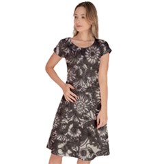 Mid Century Retro Floral 1970s 1960s Pattern 71 Classic Short Sleeve Dress by violetheavensky