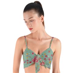 Mid Century Retro Floral 1970s 1960s Pattern 79 Woven Tie Front Bralet by violetheavensky