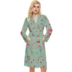 Mid Century Retro Floral 1970s 1960s Pattern 79 Long Sleeve Velvet Robe by violetheavensky