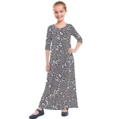 Mid Century Retro Floral 1970s 1960s Pattern 85 Kids  Quarter Sleeve Maxi Dress by violetheavensky