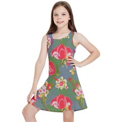 Mid Century Retro Floral 1970s 1960s Pattern 83 Kids  Lightweight Sleeveless Dress by violetheavensky