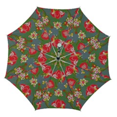 Mid Century Retro Floral 1970s 1960s Pattern 83 Automatic Folding Umbrella With Case (medium) by violetheavensky