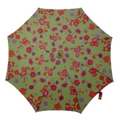 Mid Century Retro Floral 1970s 1960s Pattern 76 Hook Handle Umbrellas (large) by violetheavensky