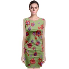 Mid Century Retro Floral 1970s 1960s Pattern 76 Sleeveless Velvet Midi Dress by violetheavensky