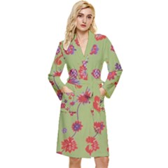 Mid Century Retro Floral 1970s 1960s Pattern 76 Long Sleeve Velvet Robe by violetheavensky