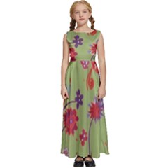 Mid Century Retro Floral 1970s 1960s Pattern 76 Kids  Satin Sleeveless Maxi Dress by violetheavensky