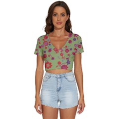 Mid Century Retro Floral 1970s 1960s Pattern 76 V-neck Crop Top by violetheavensky
