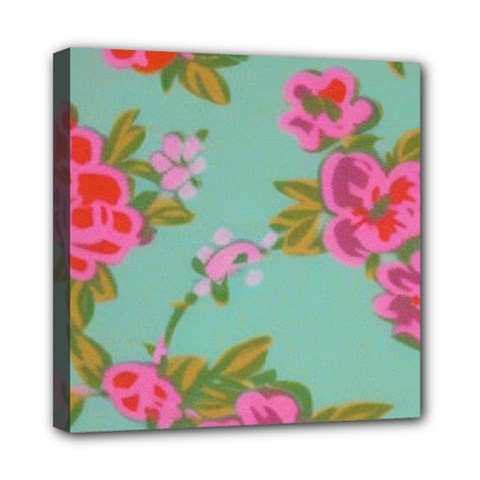 Mid Century Retro Floral 1970s 1960s Pattern 81 Mini Canvas 8  X 8  (stretched) by violetheavensky