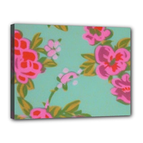 Mid Century Retro Floral 1970s 1960s Pattern 81 Canvas 16  X 12  (stretched) by violetheavensky