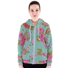 Mid Century Retro Floral 1970s 1960s Pattern 81 Women s Zipper Hoodie by violetheavensky