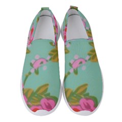 Mid Century Retro Floral 1970s 1960s Pattern 81 Women s Slip On Sneakers by violetheavensky