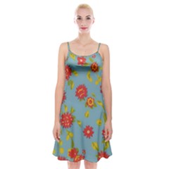 Mid Century Retro Floral 1970s 1960s Pattern 78 Spaghetti Strap Velvet Dress by violetheavensky