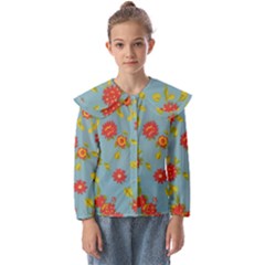 Mid Century Retro Floral 1970s 1960s Pattern 78 Kids  Peter Pan Collar Blouse by violetheavensky