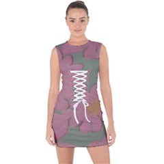 Mid Century Retro Floral 1970s 1960s Pattern 80 Lace Up Front Bodycon Dress by violetheavensky
