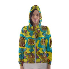 Mid Century Retro Floral 1970s 1960s Pattern 60 Women s Hooded Windbreaker by violetheavensky