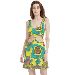 Mid Century Retro Floral 1970s 1960s Pattern 60 Velour Cutout Dress by violetheavensky