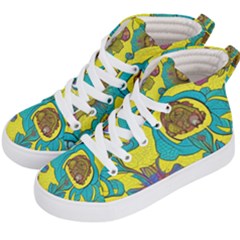 Mid Century Retro Floral 1970s 1960s Pattern 60 Kids  Hi-top Skate Sneakers by violetheavensky