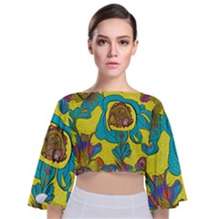 Mid Century Retro Floral 1970s 1960s Pattern 60 Tie Back Butterfly Sleeve Chiffon Top by violetheavensky
