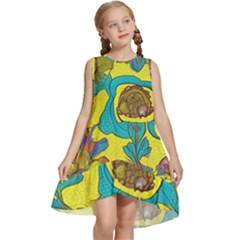Mid Century Retro Floral 1970s 1960s Pattern 60 Kids  Frill Swing Dress by violetheavensky
