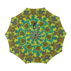 Mid Century Retro Floral 1970s 1960s Pattern 60 Automatic Folding Umbrella With Case (large) by violetheavensky